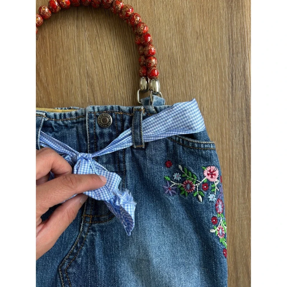 Vintage Denim jean Handbag‎ Handmade Y2K Embroidered Beaded top Handle Bag